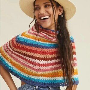 Anthropologie striped croquet poncho Sweater One Size New nwt